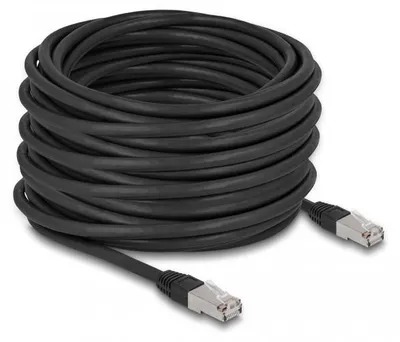 Zdjęcie produktu dla Delock - Kabel krosowy - RJ-45 (M) do RJ-45 (M) - 20 m - 7 mm - S/FTP - CAT 6a - bezhalogenowy, zewnętrzny - Czarny