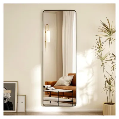 Produktbild von 160 x 40 cm minimalistischer Rahmen Standspiegel Ganzkörperspiegel, schwarzer Metallrahmen Wandspiegel Stehspiegel für Schlafzimmer, Wohnzimmer, Flur und Garderobe