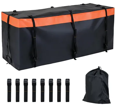 Image de COSTWAY Coffre arrière 455 L pour attelage de remorque, coffre arrière de voiture, coffre à bagages étanche et pliable, coffre de transport avec sangles et sac 146 x 61 x 51 cm