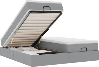Image de vidaXL Lit ottoman avec matelas gris clair 160x200 cm Tissu