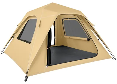 Produktbild von Instant-Pop-Up-Zelt mit Regenschutz, wasserdicht Kuppelzelt für 2-3 Personen mit 2 Türen 2 Fenstern 240x240x160 cm Khaki