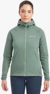 Damen Icarus Hoodie von Montane in grün; mit Kapuze und Reißverschluss; für Outdoor-Aktivitäten.