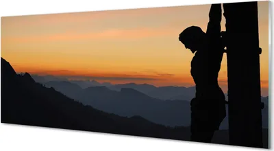 Produktbild von Glasbilder 125x50 Wandkunst Jesus gekreuzigt Sonnenuntergang