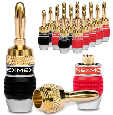 Produktbild von Bananenstecker 4mm schraubbar NEXMEX 24k vergoldet Lautsprecherkabel 20x Stecker