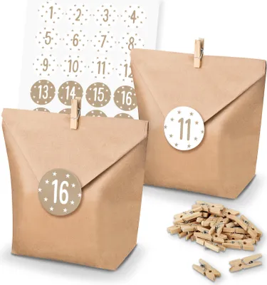 Produktbild von itenga SET Adventskalender 24x Tüten + Klammern + Zahlensticker (Z37)