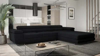 Produktbild von Ecksofa mit Schlaffunktion und Bettkasten VENUS TWIN - Ecksofa mit Federkern, Eckcouch Schwarz