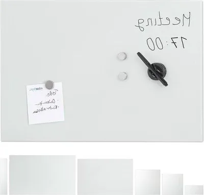 Produktbild von Glasbrett 60x90 cm mit 3 Magneten - Schreibtischhalter - Büro Küche - weißes Magnetschild