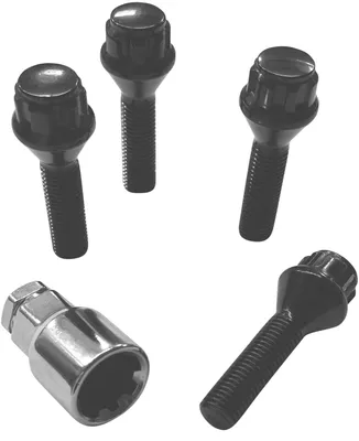 Produktbild von Felgenschloss M12x1,5x38mm Kegelbund 60° schwarze Felgenschlösser Set Felgensicherungen