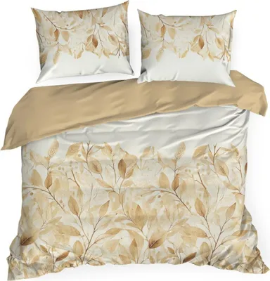 Produktbild von EUROFIRANY | Bettwäsche - 160 x 200 cm - 100% Baumwolle - Bettgarnitur - weiß orange - Bettbezug Set - Blätter