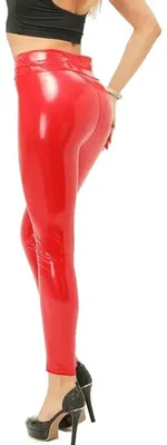 Zdjęcie produktu dla Błyszczące legginsy push-up dla kobiet - wysoki stan - czerwone