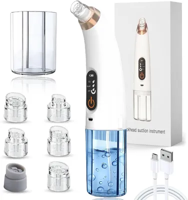 Imagen del producto de Removedor de comedones con depósito de agua, 3 niveles de succión, 6 cabezales, recargable, para el rostro