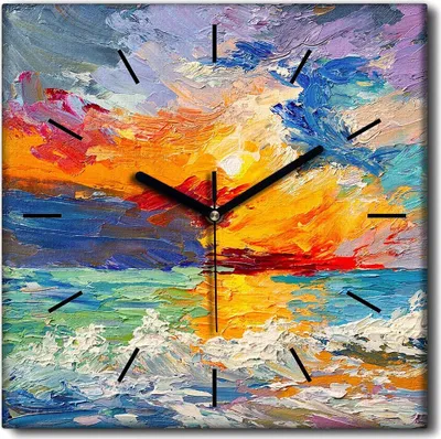 Produktbild von Coloray Uhr auf Leinwand 30x30 cm Wand Uhr Dekoration Wohnzimmer Segeltuch schwarze Hände -Seesonnenuntergang