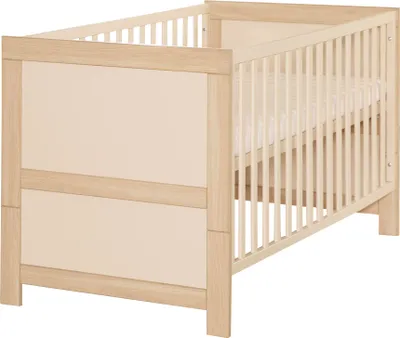 Produktbild von roba Babybett Momo 70 x 140 cm - Mitwachsendes Gitterbett - Höhenverstellbar - Umbaubar zum Juniorbett - Holz cashmere lackiert / Nachbildung Tristan Eiche