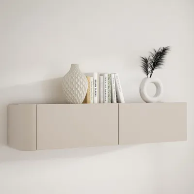 Produktbild von Forte BREATHTAKER Hängeschrank 130, modern minimalistisch, 2-türig, Holzwerkstoff, Wandmontage, Wohnzimmer, Kaschmir Beige, 128,6 cm breit x 30,1 cm hoch x 34 cm tief