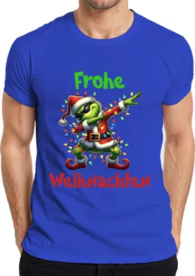 Produktbild von Frohe Weihnachten Dabender Grinch Weihnachtsmann Lichterkette Herren T-Shirt, Blau, L