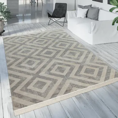 Produktbild von Moderner Outdoor Teppich Rauten-Muster Vintage-Look Flachgewebe Wetterfest Grösse 80x150 cm