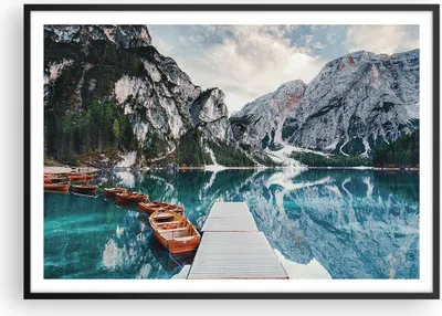 Produktbild von Gerahmtes Poster - Schwarzer Rahmen - Boote Berge Hafen - 100x70 cm - Wand Bild - Wanddeko - Wandbilder - Kunstposter - Wandposter - Bilderrahmen - Bilder - Kunstdruck - P2BAA100x70-5068
