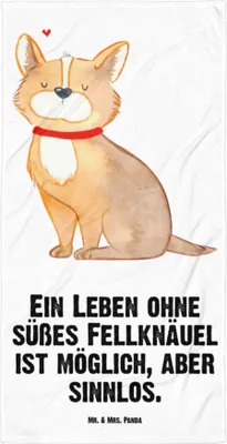 Produktbild von Mr. & Mrs. Panda Duschhandtuch Hund Glück - Weiß - Geschenk, Herz, Badehandtuch, Handtuch, Duschtuch, Strandtuch, Großes, Corgie, Liebe, Spruch, Sprüche