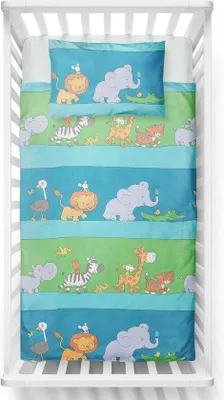 Immagine prodotto di Set di biancheria da letto per bambini, 100% cotone, 100 x 135 cm, motivi con animali, cuscino 40 x 60 cm