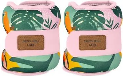 A pair of weighted wrist or ankle cuffs with a jungle-themed pattern.