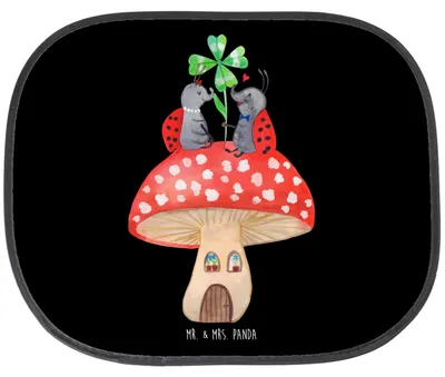 Produktbild von Mr. & Mrs. Panda Sonnenschutz Auto Marienkäfer Fliegenpilz - Schwarz - Geschenk, Fleigenpilzhaus, Lustige Sprüche, autofenster, Haus, Sonnenblende, seitenscheiben, Pkw