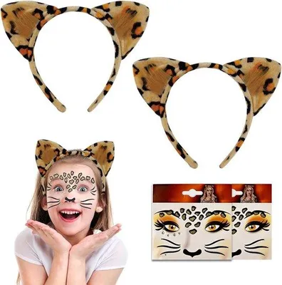 Obrázek produktu pro Čelenka s leopardími ušima a kočičí hlavou pro děti na karneval
