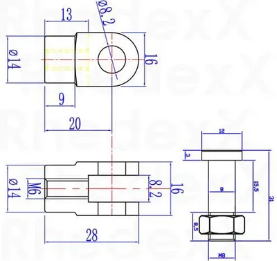 Obrázok produktu pre Hlavica vidlice M6 20 mm Čap Ø 6, 8, 10 mm Príslušenstvo Plynová pružina Koncovky
