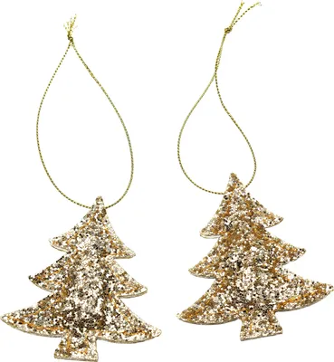 Produktbild von Oblique Unique 2er Set Tannenbaum Anhänger Weihnachten Glitzer Aufhänger Deko für Advent Weihnachtsdeko Baumschmuck - gold