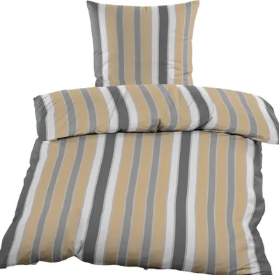 Produktbild von Fleece Winter Bettwäsche, 135 x 200 + 80x80cm, beige grau weiß, Streifen, Microfaser