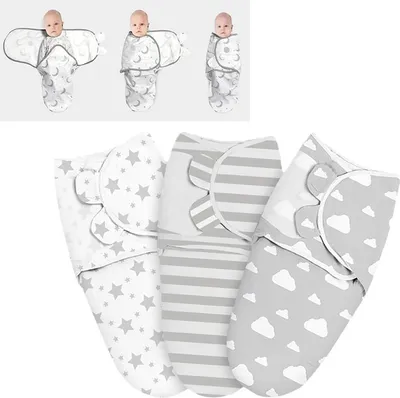 Produktbild von Zimilo 3 teilig Baby Wickeltücher,  Baumwolle, Strampelsack, Babyschlafsäcke, 56 x 73 cm, Grau