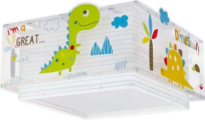 Produktbild von Dalber Kinderzimmer Deckenleuchte Dinosaurier, 2-flammig, transparenter Doppelschirm bunt