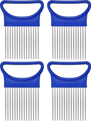 Produktbild von 4 Stück Zwiebelhalter, Schneidemaschine aus Edelstahl, Zwiebelschneider, Gemüse- und Tomatenhalter, Schneidemaschine - Blau