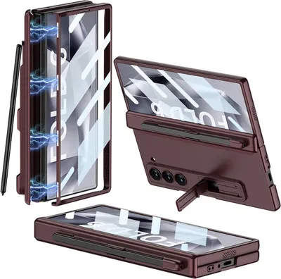 Produktbild von Hülle für Samsung Galaxy Z Fold 6 mit Bildschirmschutz und Stiftschlitz Magnetische Scharnierschutz Ständer Schutzhülle Rot