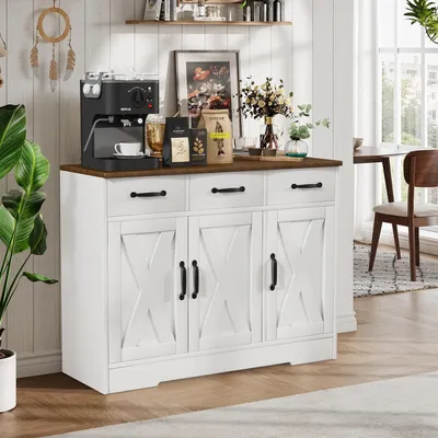 Produktbild von OYAJIA Sideboard Küchenschrank Aufbewahrungsschrank mit 3 Türen mit Schubladen, Aufbewahrungsschrank mit Türen,  verstellbare Ablage,40 x 108 x 81 cm