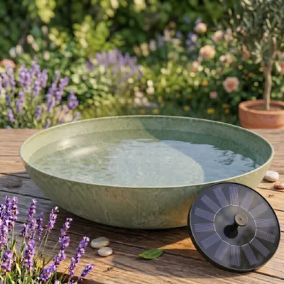 Immagine prodotto di Set fontana solare con batteria ricaricabile inclusa - vaschetta da 45 cm, colore verde