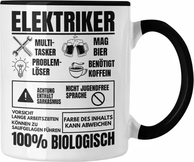 Produktbild von Trendation - Elektriker Tasse Geschenk Elektromeister Lustiger Spruch Männer Geschenkidee Multitasker (Schwarz)