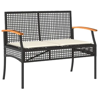 Produktbild von Gartenbank mit Kissen Schwarz Poly Rattan Akazienholz