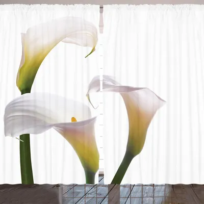 Immagine prodotto di Tenda ARANDE con motivi floreali, calle in fiore su bouquet primaverile bianco fresco, delicato tema naturale, 280 x 175 cm, verde bianco giallo