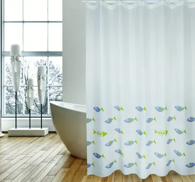 Produktbild von MSV Premium Anti-Schimmel Textil Duschvorhang - Anti-Bakteriell, waschbar, 100% wasserdicht, mit 12 Duschvorhangringen - Polyester, „Corriente“ Weiß 180x200cm –  Spain