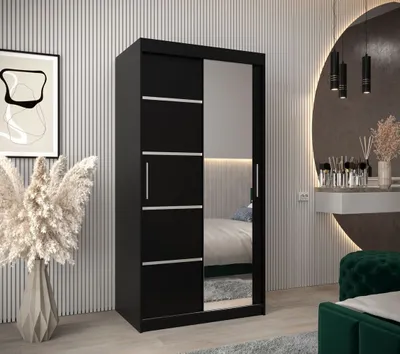 Obrázek produktu pro Šatní zrcadlová skříň ADELA - 100 cm, černá
