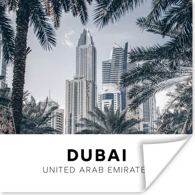 Produktbild von MuchoWow® Poster Dubai - Palme - Wolkenkratzer 50x50 cm - Wohnzimmerdekoration