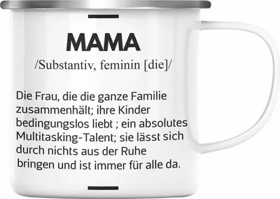 Produktbild von Trendation - Mama Emaille Tasse Geschenk für Mutter von Kinder Sohn Tochter Muttertag Muttertagsgeschenk Beste Mama Danke Weihnachten Geburtstag Emaille Emaille Tasse (Silber)