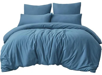 Productafbeelding van Bettenset, 220x240 cm, 3-delig, blauw, microvezel, met rits en kussenslopen van 80x80 cm