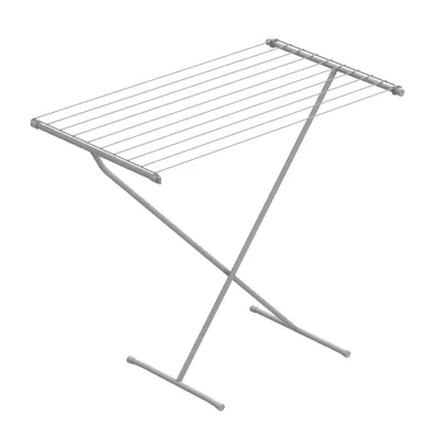 A 3D rendering of a gray drying rack against a white background.