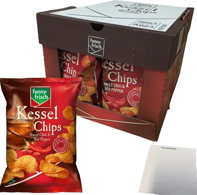 Produktbild von Funny-Frisch Kessel Chips Sweet Chili & Red Pepper 10er Pack (10x120g Beutel) + usy Block