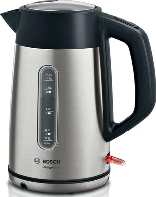 Produktbild von Bosch kabelloser Wasserkocher DesignLine TWK4P440, Ausgieen ohne Spritzer, Tassenanzeige, Wasserstandsanzeige, berhitzungsschutz, 1,7 L, 2400 W, Edelstahl/schwarz