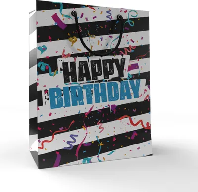 Produktbild von 12 Geschenktüten Happy Birthday Schwarz/Weiß