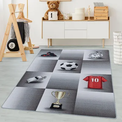Produktbild von Carpetsale24 Kinderteppich Fussball Pokal Design Jungen Teppich, Spielteppich Kinderzimmer Teppich, Robust und Pflegeleicht, Grösse: 140x200 cm