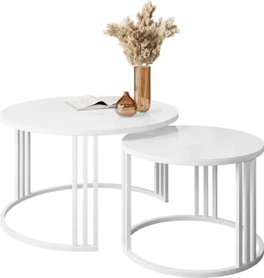 Produktbild von Runder Couchtisch 2in1 LORI GLASS Weiß/ Weißes Glass