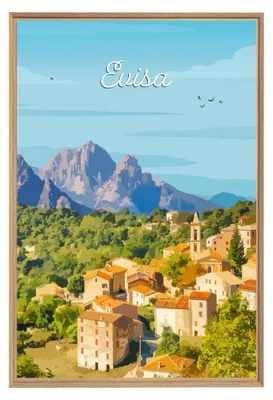 Image de Tableau mural encadré illustration Évisa 65x97 cm, Tableau mural moderne pour décoration intérieure